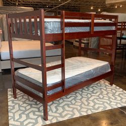 Twin Over Twin Bunk Bed Plus Mattresses (Free Delivery)