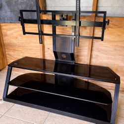 Black Glass Entertainment Stand w/ Adjustable TV Mount