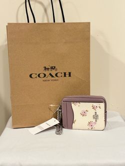 COACH Chalk Multi Floral Print Zip Card Case
