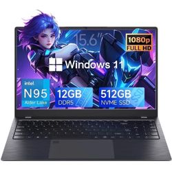 Akocrsiy 15.6" Windows 11 Laptop,12GB DDR5 512GB SSD, Intel N95 with 4 Cores up to 3.4GHz, With Office 2024, 1080 FHD IPS Display WiFi5 BT5.0 