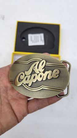 New Al Capone Belt Buckle W/ Yellow Gift Box Vintage Style Antique Brass Finish