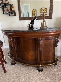 Solid Wood And Marble Bar.