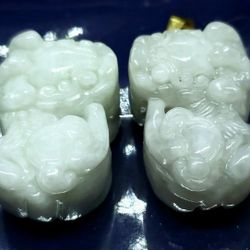 Burmese icy Type A Jadeite Jade Pendant Lucky Pair Dragon Pixiu.