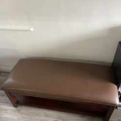 Rectangular Ottoman Side Table Furniture Leather Brown Wood Costco Excellent Condition 