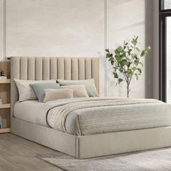 Queen Size Bookcase Panel Storage Bed Light Oak