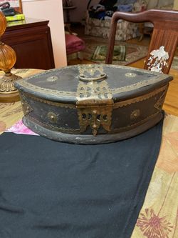 Unique Antique Wood Brass Lock Trunk
