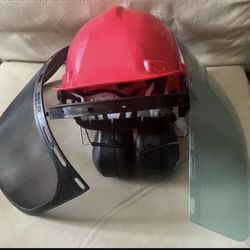 New NoCry Industrial,  Forestry,  Safety Helmet and Hearing Protection System with Two Protective Visors READ