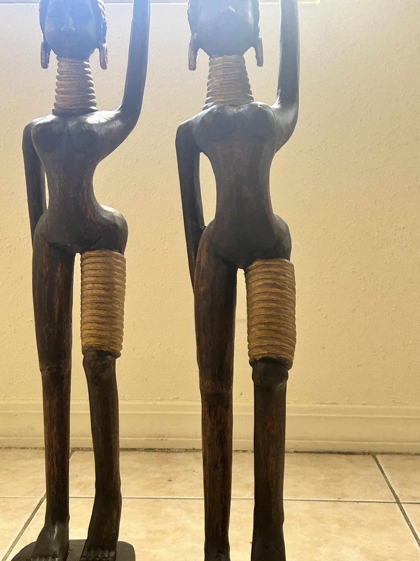 African Nubian Women Water Statues (wooden Antique)