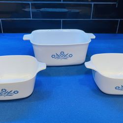 Vintage Corning ware Blue Cornflower Set Of 3 Casserole Dishes  