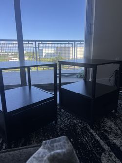 Set of 2 Modern Black Nightstands with Storage Drawers