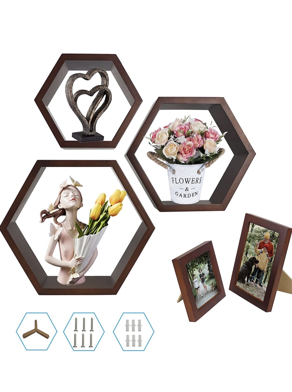 Hexagon Floating Shelves 5Pcs Wall Mounted Set Honeycomb Floating Shelves, 