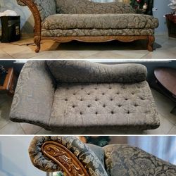 Elegant Victorian Style Chaise Lounge / Fainting Couch - Carved Wood Frame