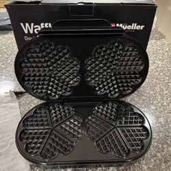 Mueller Double Heart Waffle Maker, Makes 10 Mini Hearts or 2 Large Waffles, 1200W Premium Performance, Double, Non-Stick Cooking Plates with Rapid Eve