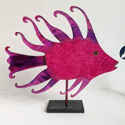 Large Claudine Buell Handmade Tropical Pink Fish 12"