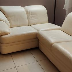 Set Beige leather sofa / Sofa de cuero (Sectional)