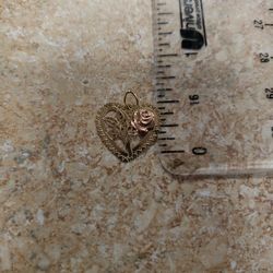 14k Yellow And Rose Gold Heart Rose Pendant 
