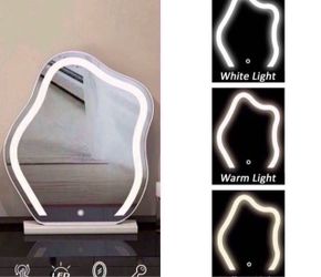 Vertical Vanity Mirror,Anti-Fog Large Circle Makeup Mirror, 3-Color Dimmable LED Light,Cloud Shaped Makeup Mirror with LED Light(Color:White