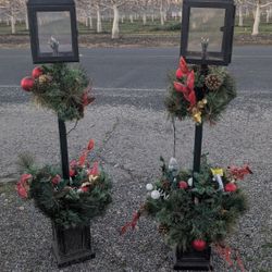 Pair of 53" Christmas Lanterns with Lights & Garland Holiday Outdoor Decor

