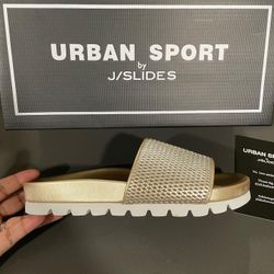 JSlides Gold Sandals