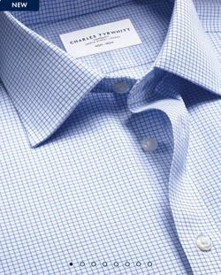Charles Tyrwhitt Non-Iron Twill Check Shirt - Cornflower Blue - 14.5x32 in.