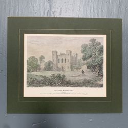 Antique Art Print Vintage Lithograph Matted Castle Mid Evil Dark Ages Country