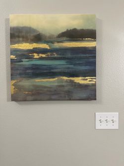 Medium Blue & Gold Abstract Canvas Wall Art - 24x24 - $20