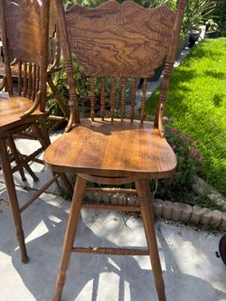 Carved Oak Wood Swivel Bar Stool