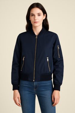 Levi’s Women’s Navy Blue Bomber Jacket – Size M – Silver Zippers, Lightweight, Excellent Condition