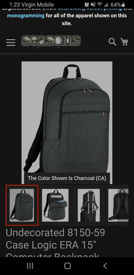 Case Logic Backpack Laptop Bag New Gray