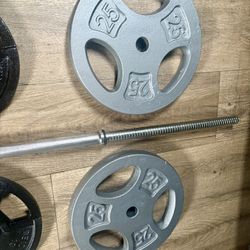 6 ft Steel Standard Bar With Weight Plates [ 25s, 10s,  and 5s {Brute Weight= 100 lbs)