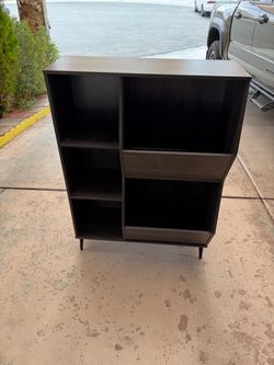 Mid-Century Modern Dark Wood Bookcase with Drawer