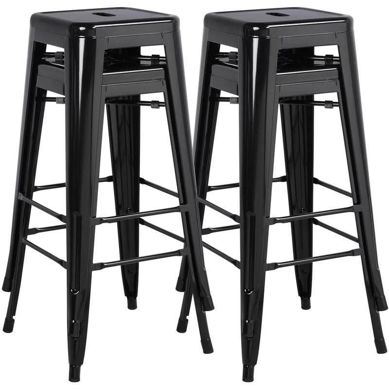 New Set Of 4 Industrial Metal Bar Stools