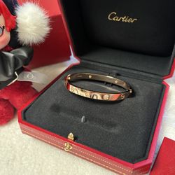 Cartier wide band classic Love bracelet with four diamonds, rose gold Size: 17#