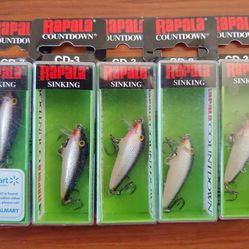5 Packs Rapala CD-3 S Original Sinking Count Down Silver Minnow - 1/8 oz - Fishing Lures