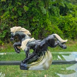 Vintage Mid-Century Ceramic Galloping Twin Horses Figurine