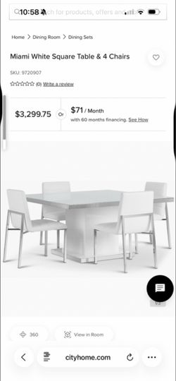 City Furniture Miami White Dining set table +4 chairs