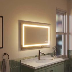 Classic 40 in. W x 24 in. H Rectangular Frameless Anti-Fog LED Light Wall Bathroom Vanity Mirror Front Light