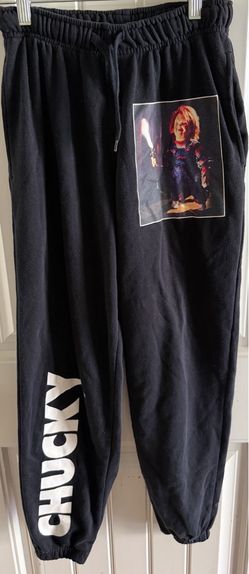 Chucky Sweatpants Black Graphic Print Joggers Horror Movie Fan Apparel Size S