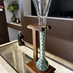 Vintage half Yard Glass With Wood Stand