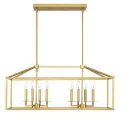 Alfa 35 in. 8-Light Modern Linear Kitchen Island Rectangle Pendant Chandelier with soft gold finish N1 F50488-SG