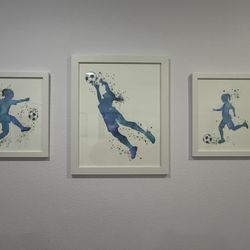 Girls Soccer Framed Watercolor-look Pictures - Room Decor 