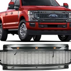 Fits 20-22 Ford F250 F350 F450 Super Duty R Style Front Bumper Mesh Grille Grey