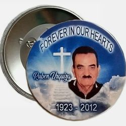 COMMEMORATIVE FUNERAL MEMORIAL PIN BACK 2.25 INCH 58MM BUTTON PHOTO PICTURE