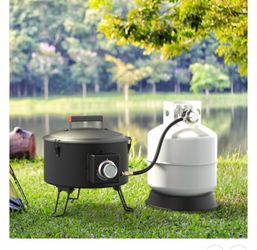 Blackstone Adventure Ready 15" Propane Fire Pit with Propane Tank Stand, Lava Rock, and Bulk Tank Adapter Hose