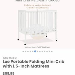 New Portable folding Mini Crib with mattress