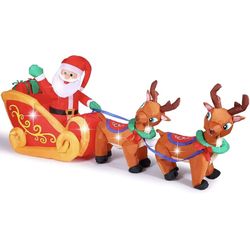 Inflatable Christmas Yard Decorations 8 FT Christmas Inflatables Decorations Outdoor Deer Cart with Santa, Blow Up Yard Decoration Clearance with LED 