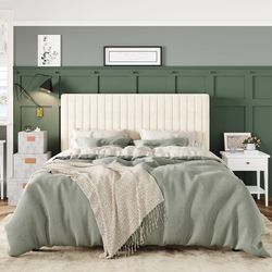 Queen Bed Frame, Upholstered Platform Bed with Adjustable Vertical Channel Tufted Headboard, Mattress Foundation with Strong Wooden Slats, Box Spring 