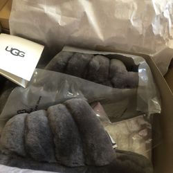 UGG FLUFF YEAH SLIDES W/1095119 CHARCOAL SHOES SLIPPER - New w/ Box SIZE 7