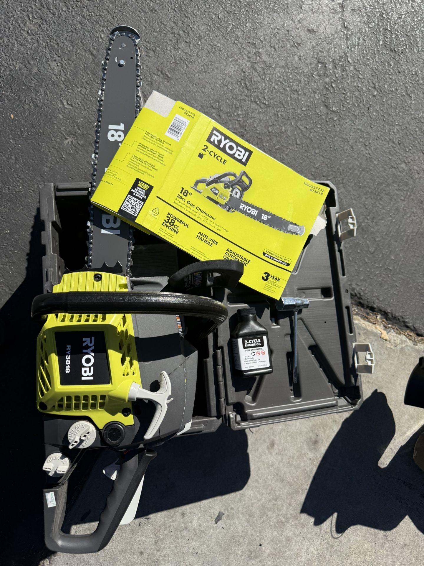 Ryobi RY3818 18 in. 38cc 2 Cycle Gas Chainsaw with Heavy Duty Case (R52 B2)