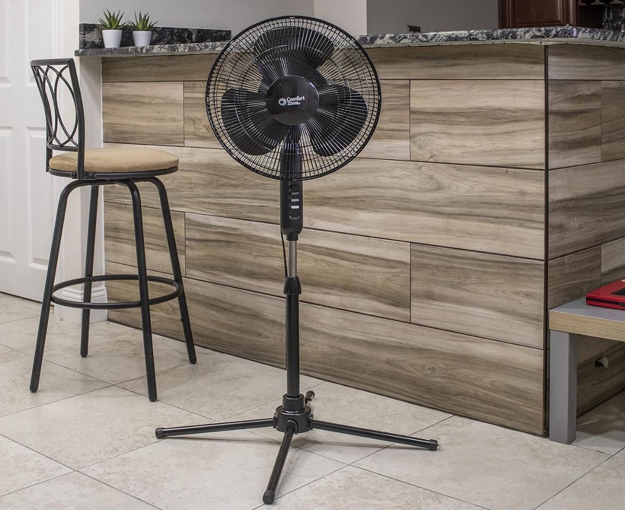 Comfort Zone Electric Oscillating Pedestal Fan, Stand Fan, 16 inch, 3 Speed, 90 Degree